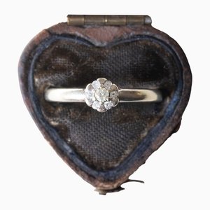 14k Vintage White Gold Daisy Ring with Diamonds, 1960s