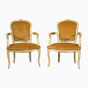 Lacquered and Gilded Armchairs, 1950, Set of 2