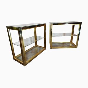 Italian Side Tables in Glass and Brass by Renato Zevi, 1960s, Set of 2