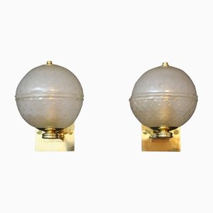Apliques Pulegoso dorados de cristal de Murano al estilo de Barovier, años 90. Juego de 2