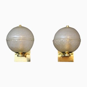 Golden Pulegoso Murano Glass Sconces in the style of Barovier, 1990s, Set of 2