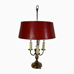 Louis XVI Style Brass Bouillotte Lamp with Red Lampshade, 1890s