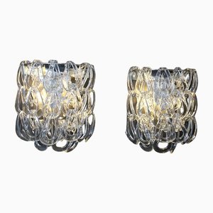 Clear Murano Glass Wall Lights by Angelo Mangiarotti for Vistosi, 1970s, Set of 2