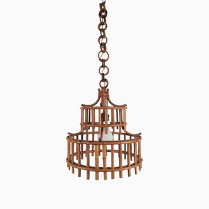 Bamboo and Rattan Chinoiserie Chandelier, Italy, 1960s
