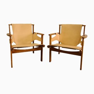 Mid-Century Scandinavian Easy Chairs Safari Trienna Chairs by Carl-Axel Acking for NK, 1950s, Set of 3