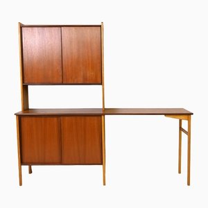 Scandinavian Desk with Library Compartment and Sliding Doors, 1960s