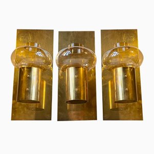 Mid-Century Brass and Glass Wall Candle Sconces, Colseth, Norway, 1960s, Set of 3