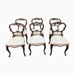 Antique Balloon Back Walnut Dining Chairs, 1820s, Set of 6