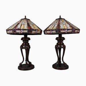 Glass Mosaic Table Lamps in the style of Tiffany, Set of 2