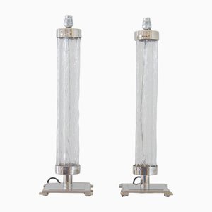 Italian Glass and Nickel Pillar Lamps, Set of 2