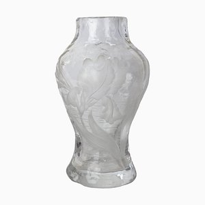 Art Nouveau French Glass Vase with Iris and Lacusted Decoration, 1890s