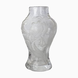 Französische Jugendstil Glasvase mit Iris und Lacusted Dekoration, 1890er