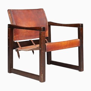 Patinated Leather Safari Armchair attributed to Karin Mobring for Ikea, Sweden, 1970s