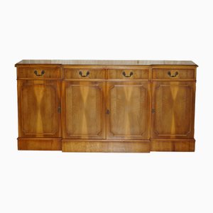 Vintage Burr Yew Wood Breakfront Sideboard with 4 Drawers