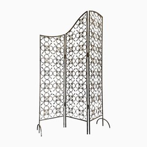 Spanish Three Panel Screen in Wrought Iron with Sloping Curved Top, 1950s