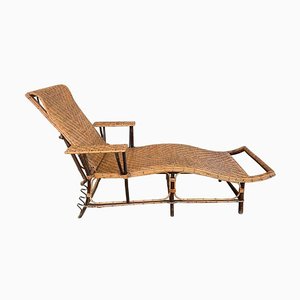 French Riviera Adjustable Sun Lounger in Woven Rattan and Bamboo, 1920s
