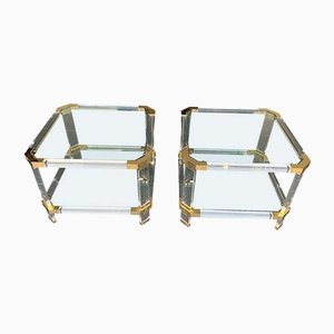 Acrylic Glass and Brass Side Tables in the style of Charles Hollis Jones, 1970s, Set of 2