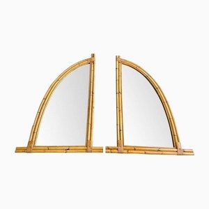 Espejos italianos de bambú curvado, años 70. Juego de 2