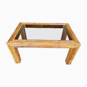 Italian Coffee Table in Bamboo with Smoked Glass, 1970s