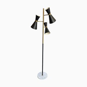 Stilnovo Style Black Lacquered Adjustable Floor Lamp in Brass
