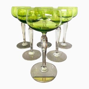 Bicchieri Hock in cristallo verde di Val Saint Lambert, set di 6