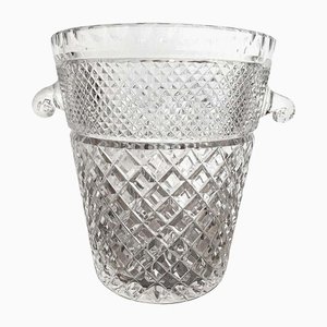 Cubitera para champán de cristal con asas de vidrio de Val Saint Lambert, años 50
