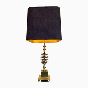 French Pinecone Lamps in Brass with Orignal Shade from Maison Charles, 1960s