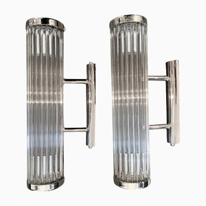 Italian Venini Style Wall Sconces in Murano Glass with Chrome Fittings, Set of 2