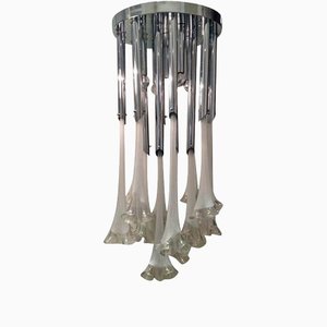 Lampadario grande floreale in vetro di Murano, anni '60