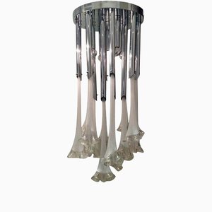 Lámpara de araña grande con flores de cristal de Murano, años 60