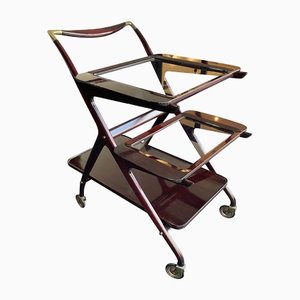 Bar Cart Trolley in Mahogany with Removable Trays by Cesare Lacca, 1950s