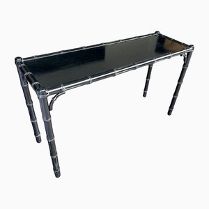 Chinoiserie Black Lacquered Console Table in Faux Bamboo, 1960s