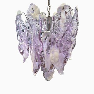 Chandelier in Purple and White Murano Glass Drops from Mazzega, 1970s