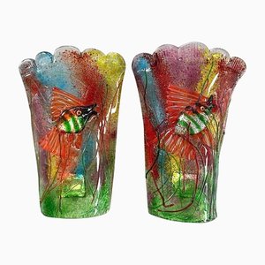 Aquarium Fish Wall Sconces in Murano Glass by Alfredo Barbini, 1950s, Set of 2