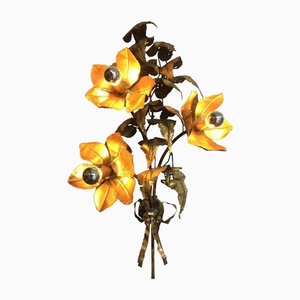 Italienische Blumen Wandlampe aus Messing von P. Mas-Rossi, 1950er