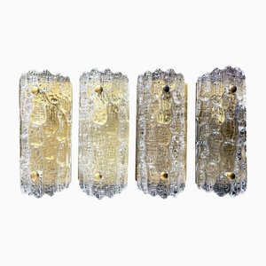 Orrefors Glass Wall Sconces with Brass Plates by Carl Fagerlund, 1960s, Set of 4