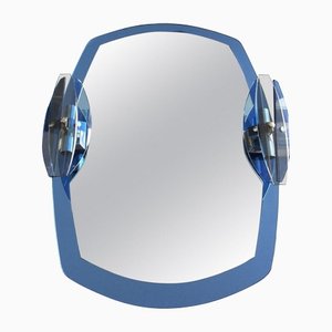 Espejo de cristal azul con luces laterales, años 60