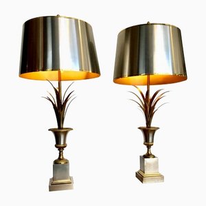 Rose Vase Lamps with Orignal Shades from Maison Charles, 1960s, Set of 2