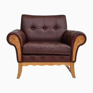 Fauteuil Vintage en Cuir et Chêne, Danemark, 1970s