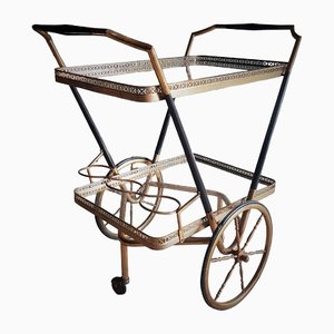 Carrito de bar de latón y madera atribuido a Cesare Lacca para Cesare Lacca, Italia, años 50