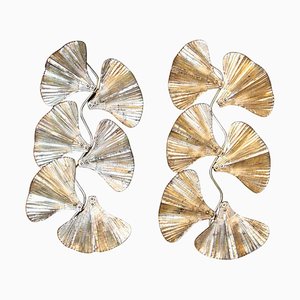 Golden Gingko Murano Glass Leaf Sconces in the style of Tommaso Barbi, 2000, Set of 2