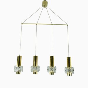 Mid-Century Modern Glass and Brass Pendant Lights, 1960s / 70s, Set of 4