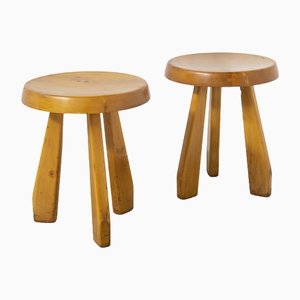 Vintage Wooden Stools by Charlotte Perriand, 1950s, Set of 2