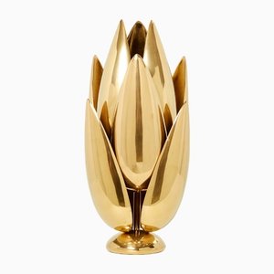 Lampada da tavolo Lotus modernista in bronzo dorato di Michel Armand, anni '70