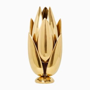 Lampe de Bureau Sculpture Lotus Moderniste en Bronze Doré de Michel Armand, 1970s