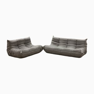 Graues Togo 2- und 3-Sitzer Sofa aus Mikrofaser von Michel Ducaroy für Ligne Roset, 2er Set