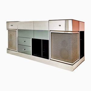 Vintage Sideboard aus Stahl & Glas von Michel Pigneres, 1970er