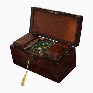 Caja para el té Regency Flame de principios del siglo XIX con plata esterlina. Juego de 3