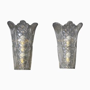 Lámparas de pared moldeadas de cristal de Murano transparente, década de 2000. Juego de 2