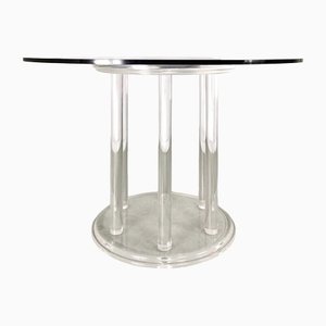 Mesa de comedor vintage redonda de vidrio acrílico, años 80